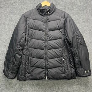 Lands' End Down Puffer Jacket Men's XL Black Full Zip Stand Collar Pockets